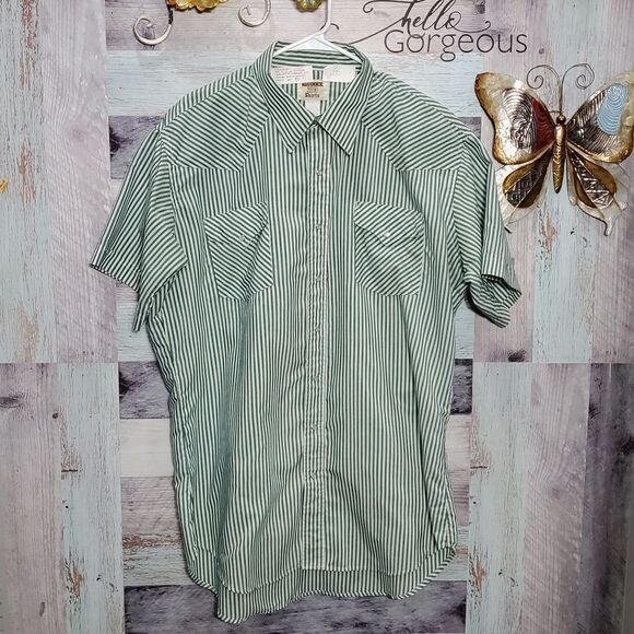 Ruddock XL Tall Vintage Green White Stripe Pearl Stripe Shirt Rockabilly 325 - Picture 1 of 8